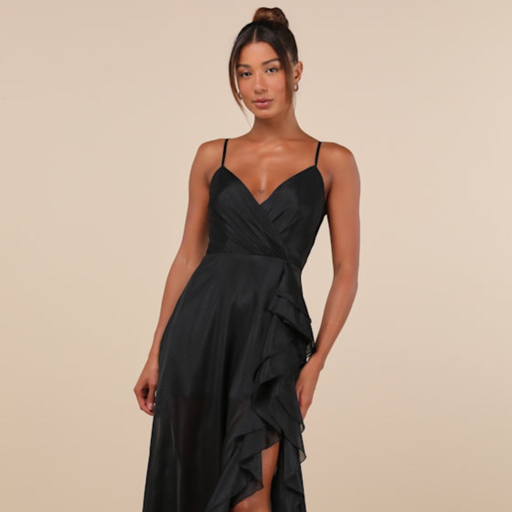 Lulus Ethereal Chicness Black Surplice Ruffled Maxi Dress - Size S